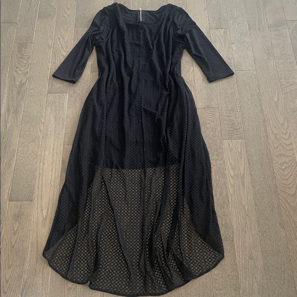 Simon Chang Elegant Black Mesh Overlay Evening Dress 🔥 Size Medium - Picture 7 of 17